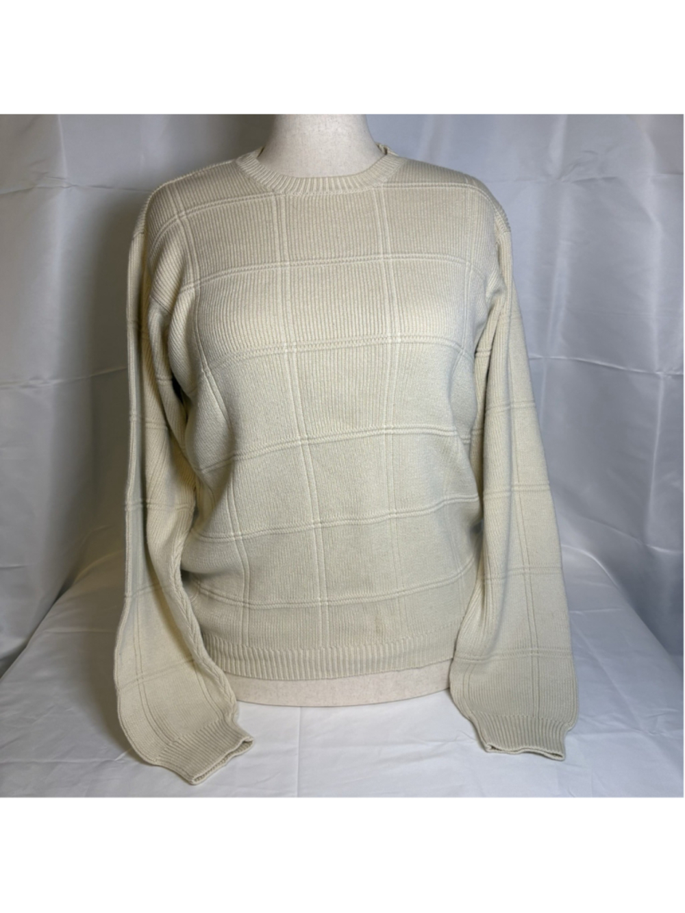 Arrow Men's Beige Cotton Knit Crew Neck Pullover Sweater M Geometric